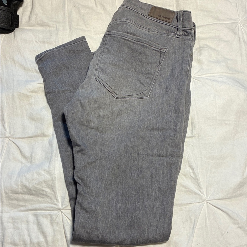 Express Light Gray stretch skinny jeans